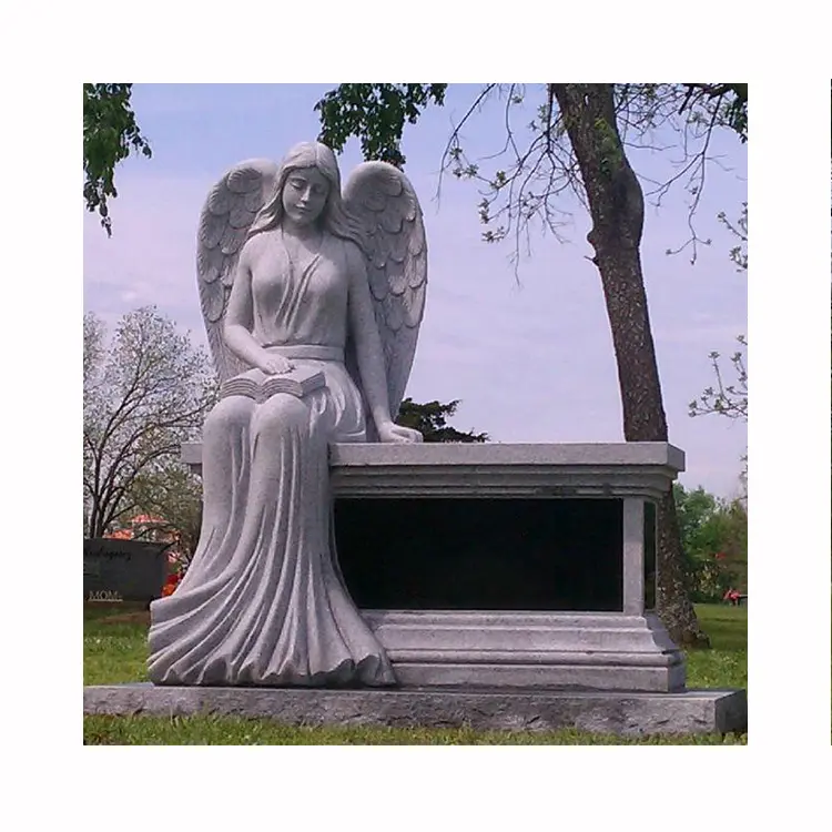 A mano su ordinazione-intagliato granito headstones seduta angelo di marmo lapidi e monumenti per la vendita