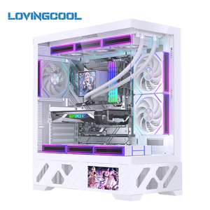 Gabinete para <span class=keywords><strong>PC</strong></span> LOVINGCOOL con Pantalla Extra <span class=keywords><strong>Grande</strong></span>, Diseño Cúbico con Vista al Mar, <span class=keywords><strong>Torre</strong></span> ATX para Juegos, Refrigeración Líquida de 360 mm y Ventiladores - Product Image 1