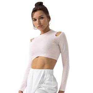 Camiseta Deportiva Ecológica 100% Algodón Orgánico, Hombros Descubiertos, Manga Larga, Ropa Deportiva Moderna, Ropa Deportiva Personalizada para Yoga - Product Image 6