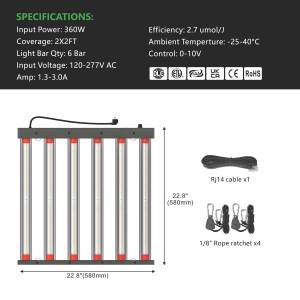 2026 chất lượng tốt nhất LED lm301h 360W phát triển ánh sáng quang phổ đầy đủ dẫn phát triển ánh sáng cao PPE 6 thanh trang trại đèn - Product Image 2