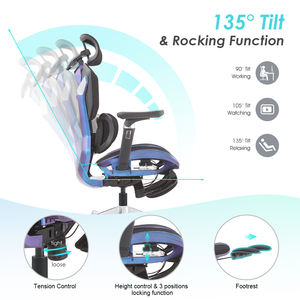 Sillas Gamer Pro con Base de <span class=keywords><strong>Aluminio</strong></span> Personalizada, Reposabrazos 6D, Silla Ergonómica Gamer de Malla Completa, Silla de Juego Reclinable con Reposapiés - Product Image 5