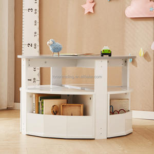 Table d'activités ronde multifonctionnelle pour enfants de couleur blanche avec 4 tabourets de rangement, ensemble table et chaises pour chambre d'enfant - Product Image 2