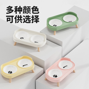Ceramic Double Bowl <b>Cat</b> Bowl Elevated Non Slip Easy To Clean Oval Shape For Pet Feeding - Product Image 3