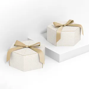Caixa de presente hexagonal personalizada, caixa de presente hexagonal com fita caixa de presente de cartão com tampa