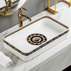 浴室水槽与手工艺术设计洗手盆现代矩形陶瓷黑色水槽台面盆