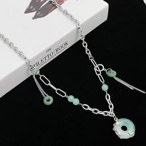Nicho de diseño de gama alta para mujer, moda antigua, estilo clásico, colgante de dragón de Jade, pendientes, collar, cuentas verdes, accesorio Retro - Product Image 1