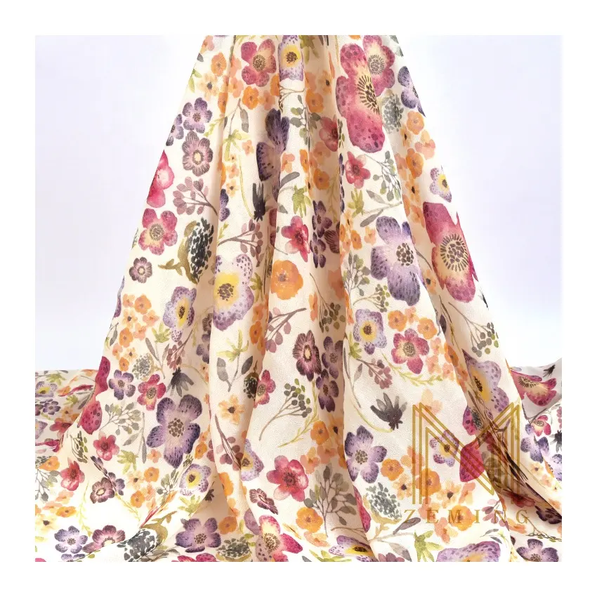 75D Shifon Fabric Pure Chiffon Voile Woven Floral Print Georgette Polyester Fabrics For Clothing