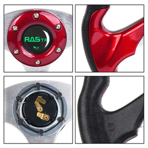 พวงมาลัยรถแข่ง RAS ขนาด 13 นิ้ว 3 ก้าน หุ้ม PU สีดำแดง สำหรับตกแต่งรถยนต์ - Product Image 3