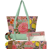 Ensemble de Mahjong en toile florale 3 pièces avec sac de Mahjong grande capacité et trousse de maquillage portable, cadeau pour femmes, vente en gros