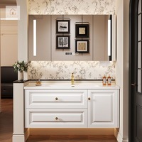 Meuble-lavabo de salle de bain de style français classique XINGRUO, de qualité supérieure, avec lavabo personnalisé pour hôtel, villa, appartement, design de modèle 3D prêt à l'emploi
