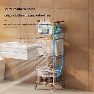 รถเข็นตะกร้าซักผ้าสามชั้<span class=keywords><strong>น</strong></span>พร้อมฉาก<span class=keywords><strong>กั้น</strong></span><span class=keywords><strong>ห้อง</strong></span><span class=keywords><strong>น</strong></span>้ำและที่เก็บเสื้อผ้าระดับไฮเอนด์ - Product Image 2