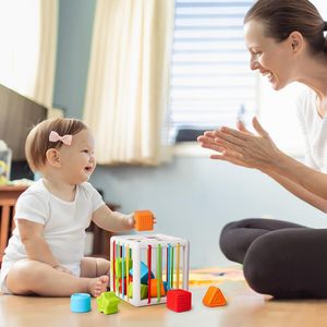Giocattoli educativi per bambini 5 in 1 da 6 a 12 mesi giocattoli per la dentizione per neonati che impilano blocchi anelli per cubo sensoriale regalo per i più piccoli - Product Image 2