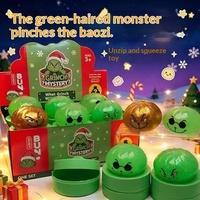 Boîte surprise interactive de Noël : Boules vertes Grinch lumineuses en TPR à texture moelleuse et à récupération lente