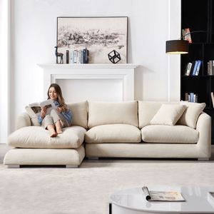 أريكة مبطنة بالريش, أريكة بيضاء مريحة ، كرسي استرخاء ، ثلاثة مقاعد مع كرسي - Product Image 1