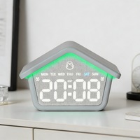 Einfacher, hausförmiger digitaler Wecker aus Kunststoff, geräuschlos, multifunktional, mit Nachtlicht, Thermometer, externer Stromversorgung, minimalistisch
