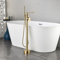 Robinet de baignoire autoportant en or brossé, à poser au sol, mitigeur avec douchette à main, base ronde, robinet de baignoire moderne