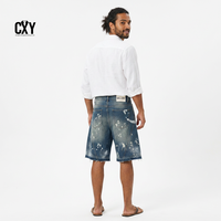 Shorts en jean vintage CXY mi-longs unisexe, effet vieilli, éclaboussures de peinture artistique, expédition rapide en 15 jours, OEM accepté