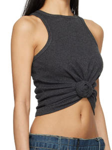 T-shirts femme Nouveau haut sans manches noué à fleurs torsadées pour l'été 2025 Gilet élastique slim en pur coton pour femme corset crop top - Product Image 4