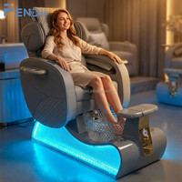 Mobilier de salon de manucure, système de bain de pieds de luxe, fauteuil de pédicure électrique inclinable avec bassin en verre cristal