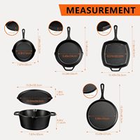Ensemble de casseroles en fonte 5 pièces, poêle en fonte, plaque de cuisson et cocotte, ensemble de poêles en fonte antiadhésives pour la cuisine à domicile