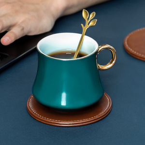 Sailu Leather Coasters Round 10cm Non Slip Heat Insulating Home <b>Bar</b> Table <b>Mats</b> Set of 6 Brown - Product Image 3