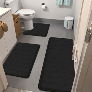 Ensemble de tapis de salle de bain Cangming 3 pièces en polaire corail antidérapant absorbant style moderne et simple pour toilettes et bain - Product Image 1