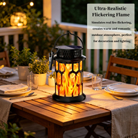 OVO-050 Solar Chinesische Flammenlaterne Bernsteinfarben 2 Modi Flackernd oder Dauerlicht Zum Aufhängen oder Bodenstecken IP65 Wasserdicht für den Garten