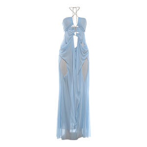 K25D88793 <span class=keywords><strong>Robe</strong></span> longue sexy en maille transparente à col halter pour femme, décolleté <span class=keywords><strong>plongeant</strong></span>, <span class=keywords><strong>dos</strong></span> nu, pour soirée à la plage, vacances, été 2026 - Product Image 6