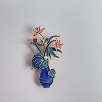Bros Vas Bunga Cloisonné Berlapis Emas Vintage dengan Mutiara - Hadiah Pernikahan/Pesta Pertunangan