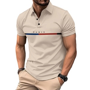 Polo à manches courtes pour homme, imprimé rayé à la française, boutonné, noir, taille XL, coupe ample, haut de sport - Product Image 5