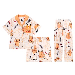 Set piyama lengan pendek untuk anak perempuan dan bayi laki-laki, pakaian tidur organik sutra es motif untuk anak-anak Harga Murah 3 buah - Product Image 1