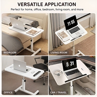 Table de lit mobile convertible avec roulettes pivotantes à 360°, hauteur réglable, plateau inclinable, chariot de bureau roulant pour ordinateur portable, pour chambre et salon