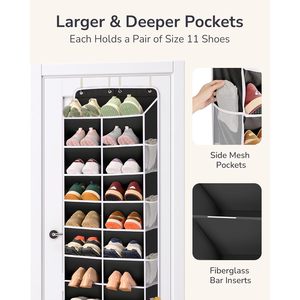 Over The Door Shoe Organizer 33x15x85cm With 24 Pockets For Closet Storage Hanging <b>Rack</b> For Shoes <b>Boots</b> - Product Image 3