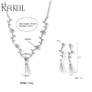 RAKOL SP3587 perla colgante collar pendientes 2023 AAA Zirconia hoja diseño Real chapado en oro conjunto de joyas - Product Image 4