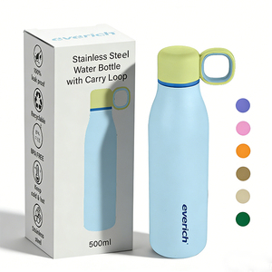 Bouteille simple personnalisée de 350 ml/500 ml avec couvercle à poignée en caoutchouc, prise en main confortable, 18/8 304 SUS, pour le camping et le bureau - Product Image 1