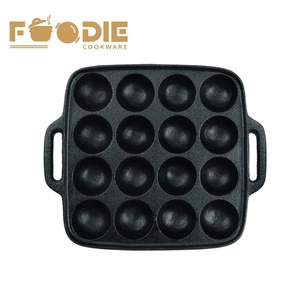 Poêle à takoyaki en fonte de 23 cm à 15 trous, à double poignée, pré-assaisonnée, pour la cuisson en lot de boulettes de poulpe et de viande, directement de l'usine - Product Image 1