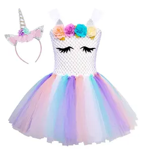 Abito fantasia ragazza fiore Costume cavallo per bambini abito da sposa colorato festa di compleanno vestiti per bambini unicorno Tutu abito Halloween