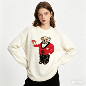 Maglione Invernale da Donna Ralph RL Vintage con <span class=keywords><strong>Orsetto</strong></span>, Lavorato a Mano, 100% Cotone, Collo Tondo, Maniche Regolari, Stile Anime Cartoon - Product Image 2