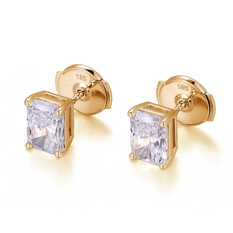 Boucle d'oreille en or jaune 14 carats avec diamant de laboratoire