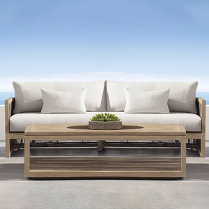 Ensemble de canapés d'extérieur modernes en teck Chaise de loisirs simple avec rotin nordique imperméable pour cour, jardin et terrasse - Product Image 3