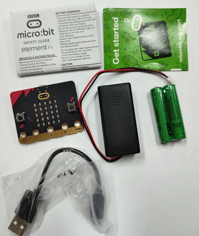 BBC Micro: Bộ Khởi Động Bit V2 Go, Bao Gồm Bo Mạch Micro Bit V2 + Pin + Giá Đỡ Pin + Cáp Micro Usb