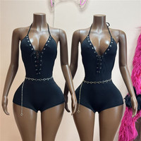 Combinaison noire sexy pour femme Jiubaju, style mode, décolleté plongeant, dos nu à lacets, nouvelle tenue sportive urbaine