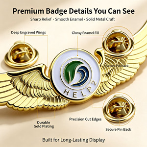 Épingles à revers en émail personnalisées, forme d'ailes, relief 3D, placage or durable, badge métallique, logo personnalisé pour souvenirs d'aviation - Product Image 3
