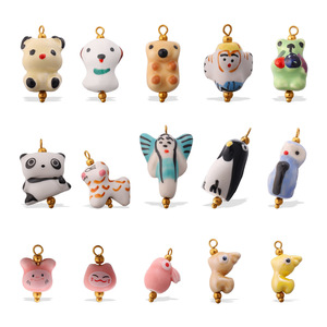 Abalorios de cerámica con forma de animales pintados a mano, accesorios de joyería DIY para niños, colgante de regalo, cadena para teléfono, decoración para bolso. - Product Image 5