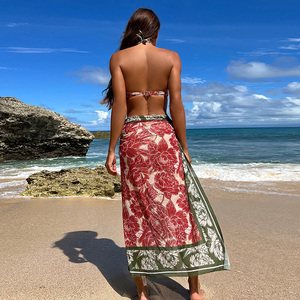 Traje de baño de tres piezas personalizado con estampado sexy de cintura alta para mujer, ropa de playa - Product Image 3