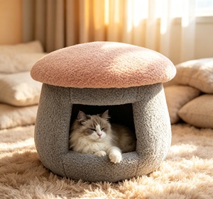 Cama para Gatos 2 en 1 de Doble Uso para Humanos y Mascotas, con Forma de Hongo, Mueble de Interior con Función de Taburete - Product Image 1