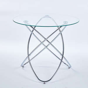 Petite table à manger avec base en métal, structure en acier inoxydable argenté et plateau en verre trempé, style simple, portable pour la maison ou l'hôtel - Product Image 1
