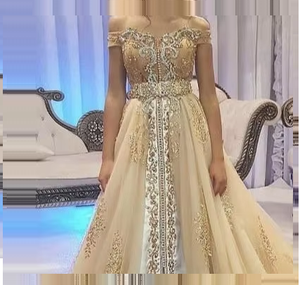 2019 Dubai caftán marroquí hermoso vestido de novia bordado con clase para trabajo de bordado pesado indio y paquistaní - Product Image 5