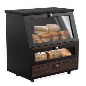 Caja de Pan de Madera para Encimera de Cocina, Organizador de Pan Negro, Contenedor de Almacenamiento de Pan Extra Grande, Panera de Bambú para Cocina - Product Image 1