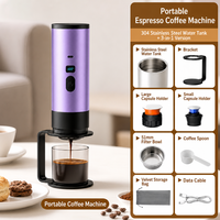 Machine à expresso portable rechargeable Kingze 15 bars, cafetière sans fil 3-en-1 compatible capsules et café moulu, idéale pour les voyages et le camping